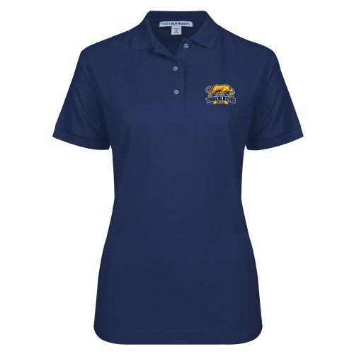  Womens Silk Touch Navy Pique Polo - Primary Mark