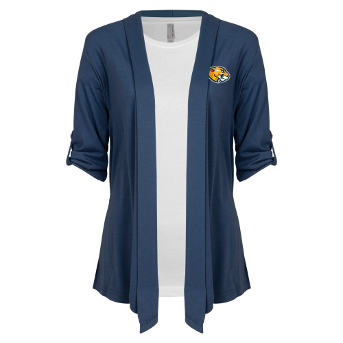  Womens Navy Drape Front Cardigan Sweater  - Mascot Head