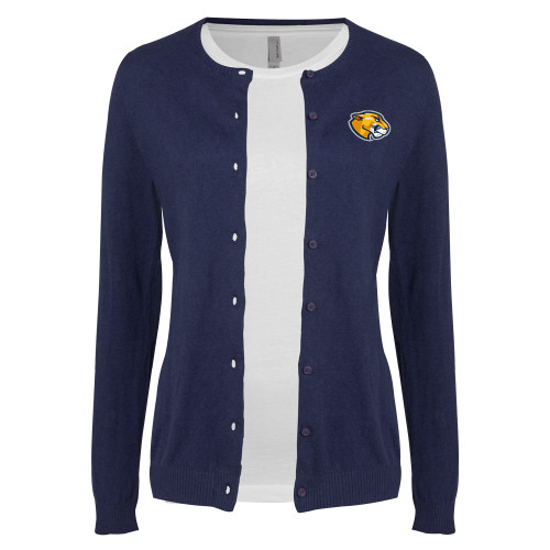 Womens Navy Cardigan Sweater - Mascot Head