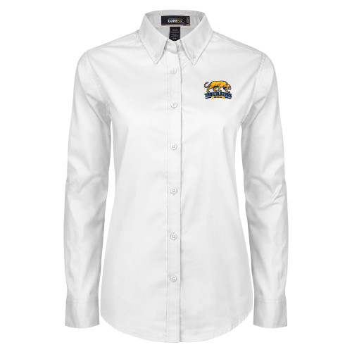  Womens White Twill Button Down Long Sleeve - Primary Mark