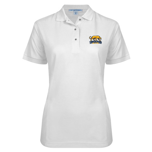  Womens Silk Touch White Pique Polo - Primary Mark