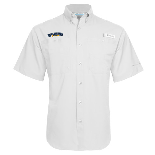  Columbia White Tamiami Performance Short Sleeve Shirt - Wordmark