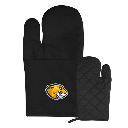  Quilted Canvas Black Oven Mitt - Mascot Head