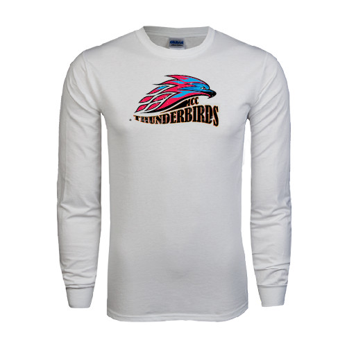  White Long Sleeve T Shirt - Official Logo Distressed