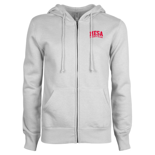  ENZA Womens White Fleece Full Zip Hoodie - Mesa Community College Arched