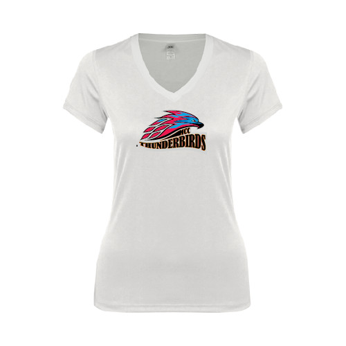  Next Level Womens White Ideal V Tee - Official Logo