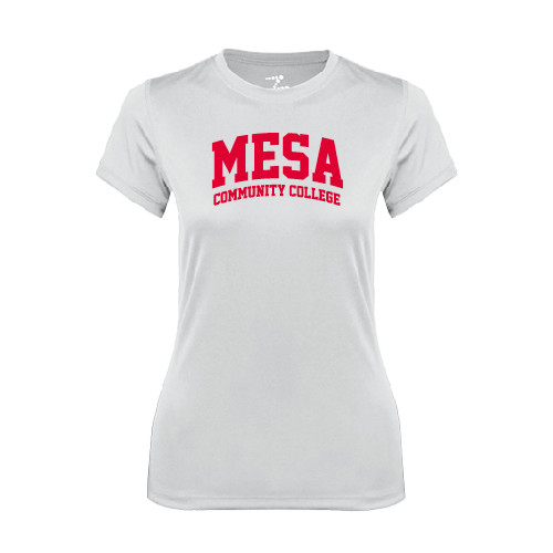  Womens White Performance Tee - Mesa Community College Arched