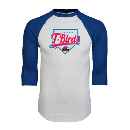  White/Royal Raglan Baseball T Shirt - T-Birds Baseball w/ Plate