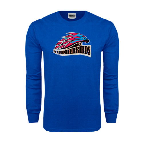  Royal Long Sleeve T Shirt - Official Logo Distressed