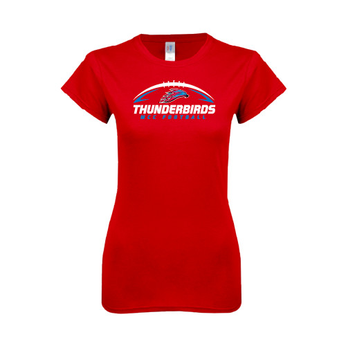  Next Level Womens Red Boyfriend Tee - Thunderbirds MCC Football w/ Ball