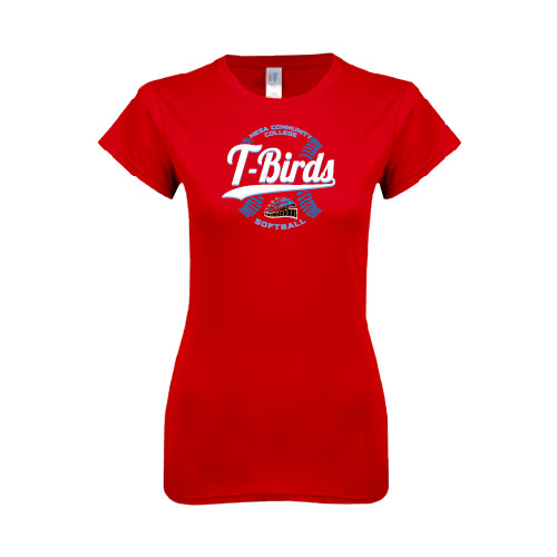 Next Level Womens Red Boyfriend Tee - T-Birds Softball w/ Seams