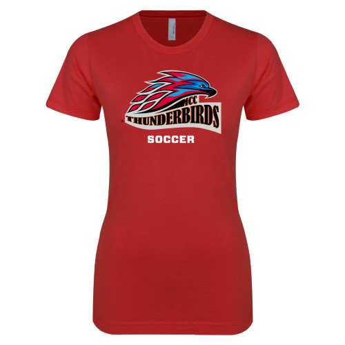  Next Level Womens Red Boyfriend Tee - Soccer
