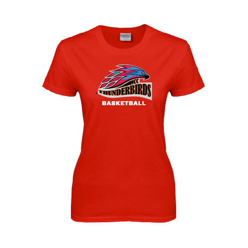  Womens Short Sleeve Red Tee - Basketball