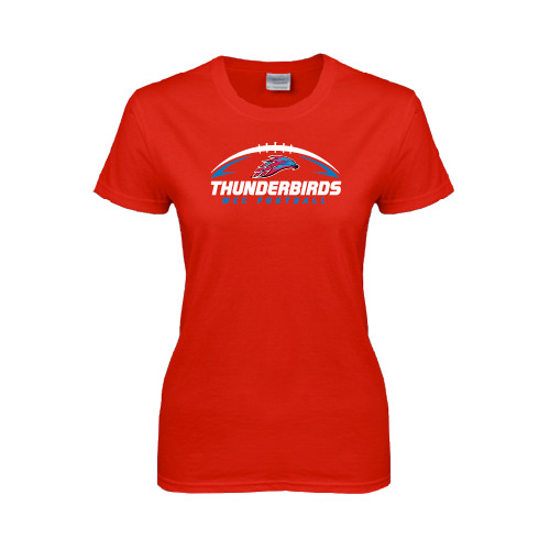  Womens Short Sleeve Red Tee - Thunderbirds MCC Football w/ Ball