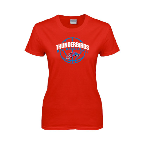  Womens Short Sleeve Red Tee - Thunderbirds MCC Basketball w/ Ball