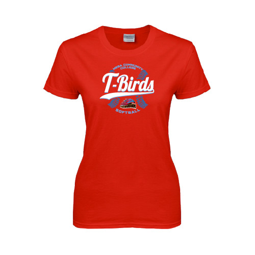  Womens Short Sleeve Red Tee - T-Birds Softball w/ Seams