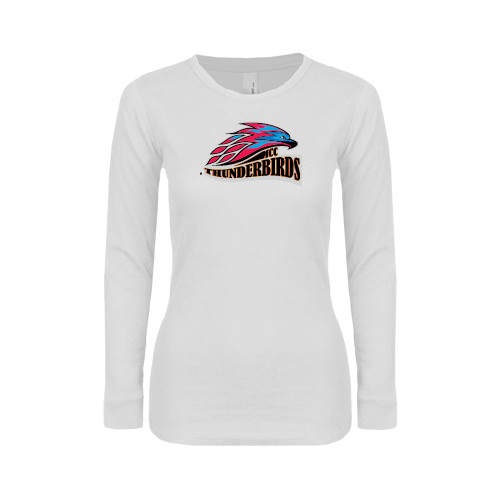  Womens White Long Sleeve V Neck Tee - Official Logo