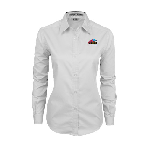  Womens White Twill Button Down Long Sleeve - Official Logo