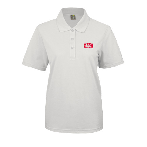  Womens Silk Touch White Pique Polo - Mesa Community College Arched