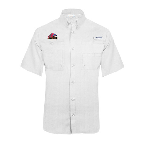  Columbia White Tamiami Performance Short Sleeve Shirt - Official Logo