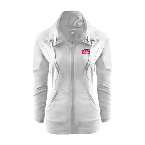  Womens White Sport Wick Stretch Full Zip Jacket - Mesa Community College Arched