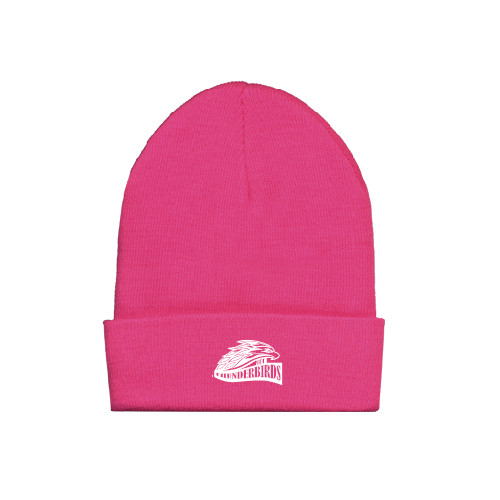  Fleece Lined Neon Pink Knit Beanie - Official Logo