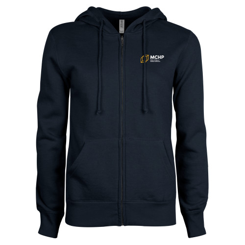  ENZA Womens Navy Fleece Full Zip Hoodie - Primary Mark