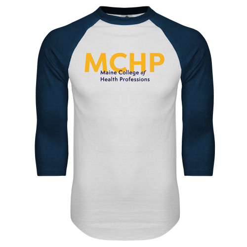  White/Navy Raglan Baseball T Shirt - Overlapping