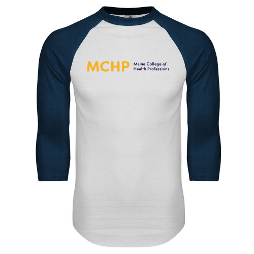 White/Navy Raglan Baseball T Shirt - Horizontal