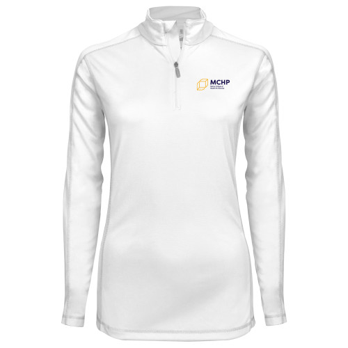  Syntrel Womens White Interlock 1/4 Zip - Primary Mark