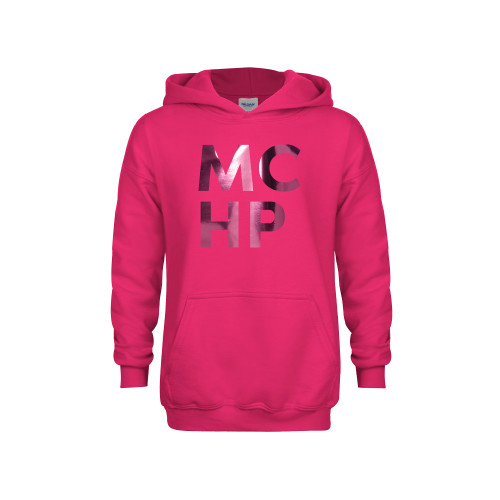  Youth Hot Pink Fleece Hoodie - Stacked Foil