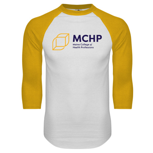 White/Gold Raglan Baseball T Shirt - Primary Mark