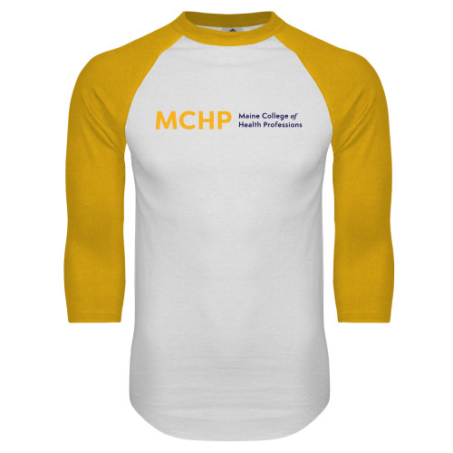  White/Gold Raglan Baseball T Shirt - Horizontal