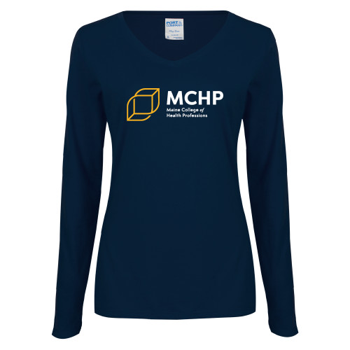 Womens Navy Long Sleeve V Neck Tee - Primary Mark