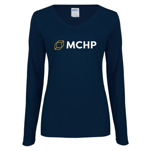  Womens Navy Long Sleeve V Neck Tee - Secondary Mark