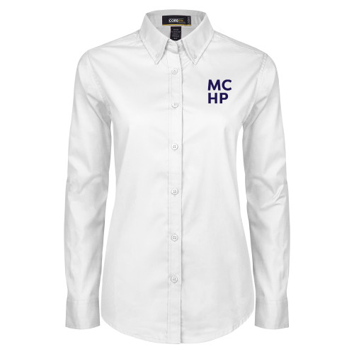  Womens White Twill Button Down Long Sleeve - Stacked
