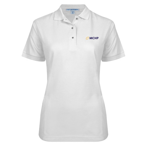  Womens Silk Touch White Pique Polo - Secondary Mark