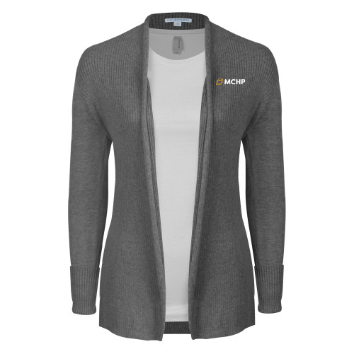  Womens Heather Grey Open Front Cardigan Sweater - Secondary Mark