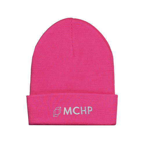  Fleece Lined Neon Pink Knit Beanie - Secondary Mark