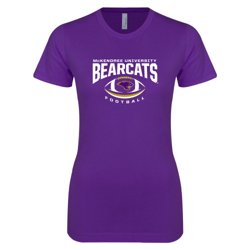  Next Level Womens Purple Boyfriend Tee - Bearcats Football Arched Over Ball