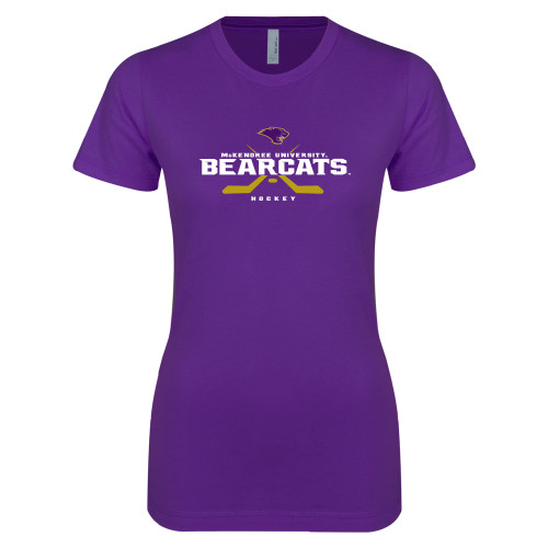  Next Level Womens Purple Boyfriend Tee - Bearcats Hockey Crossed Sticks