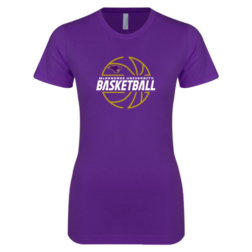  Next Level Womens Purple Boyfriend Tee - McKendree Basketball Lined Ball