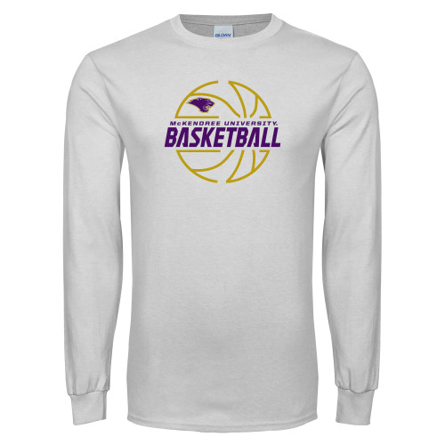  White Long Sleeve T Shirt - McKendree Basketball Lined Ball