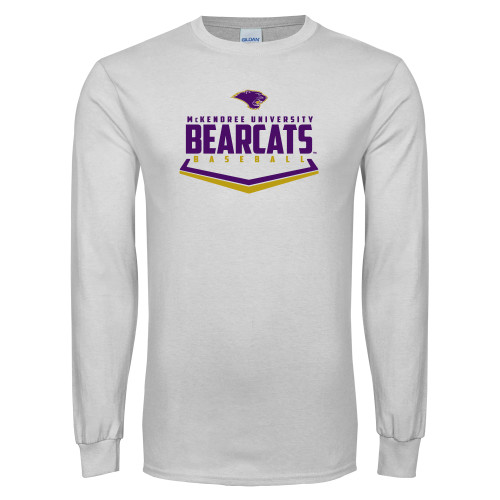  White Long Sleeve T Shirt - Bearcats Baseball Plate