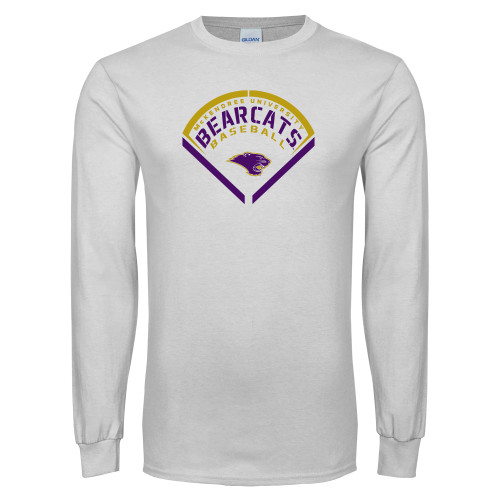  White Long Sleeve T Shirt - Bearcats Baseball Stencil Diamond