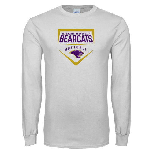  White Long Sleeve T Shirt - Bearcats Softball Plate