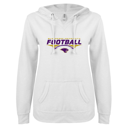  ENZA Womens White V Notch Raw Edge Fleece Hoodie - McKendree Football