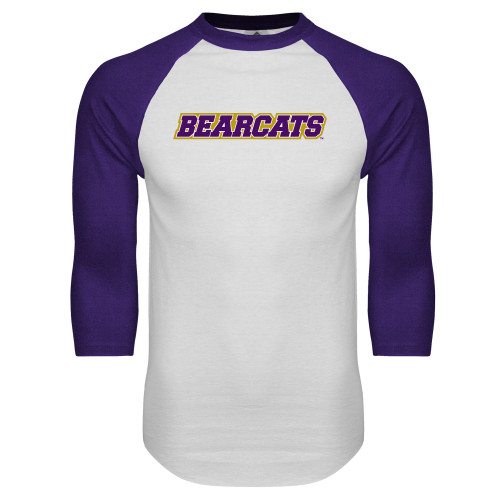 White/Purple Raglan Baseball T Shirt - Bearcats