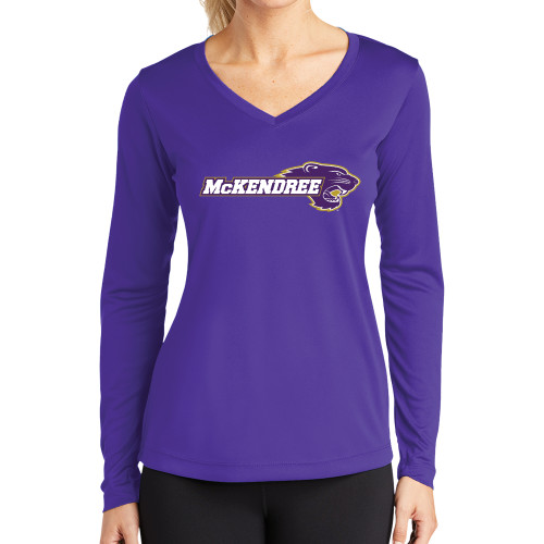 Womens Purple Performance Long Sleeve V Neck Shirt - Primary Mark
