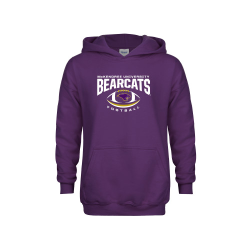 Youth Purple Fleece Hoodie - Bearcats Football Arched Over Ball